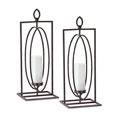 Two Iron Candle Holders  24"