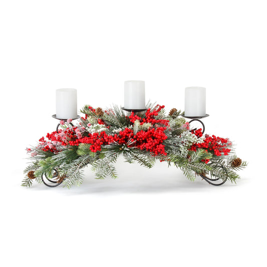 Pine and Berry Centerpiece Candle Holder