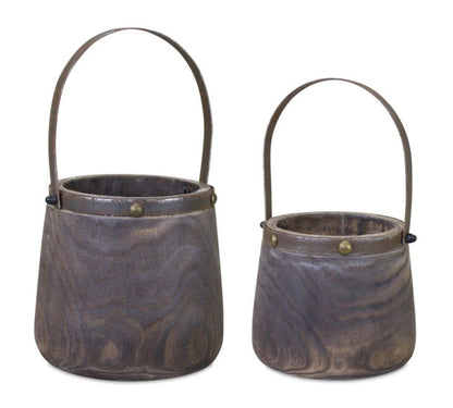 Wooden Pail Set Of 2 (Two Colors)