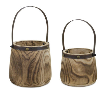 Wooden Pail Set Of 2 (Two Colors)