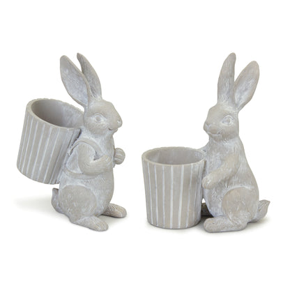 Bunny With Pot Figurines Set Of 2