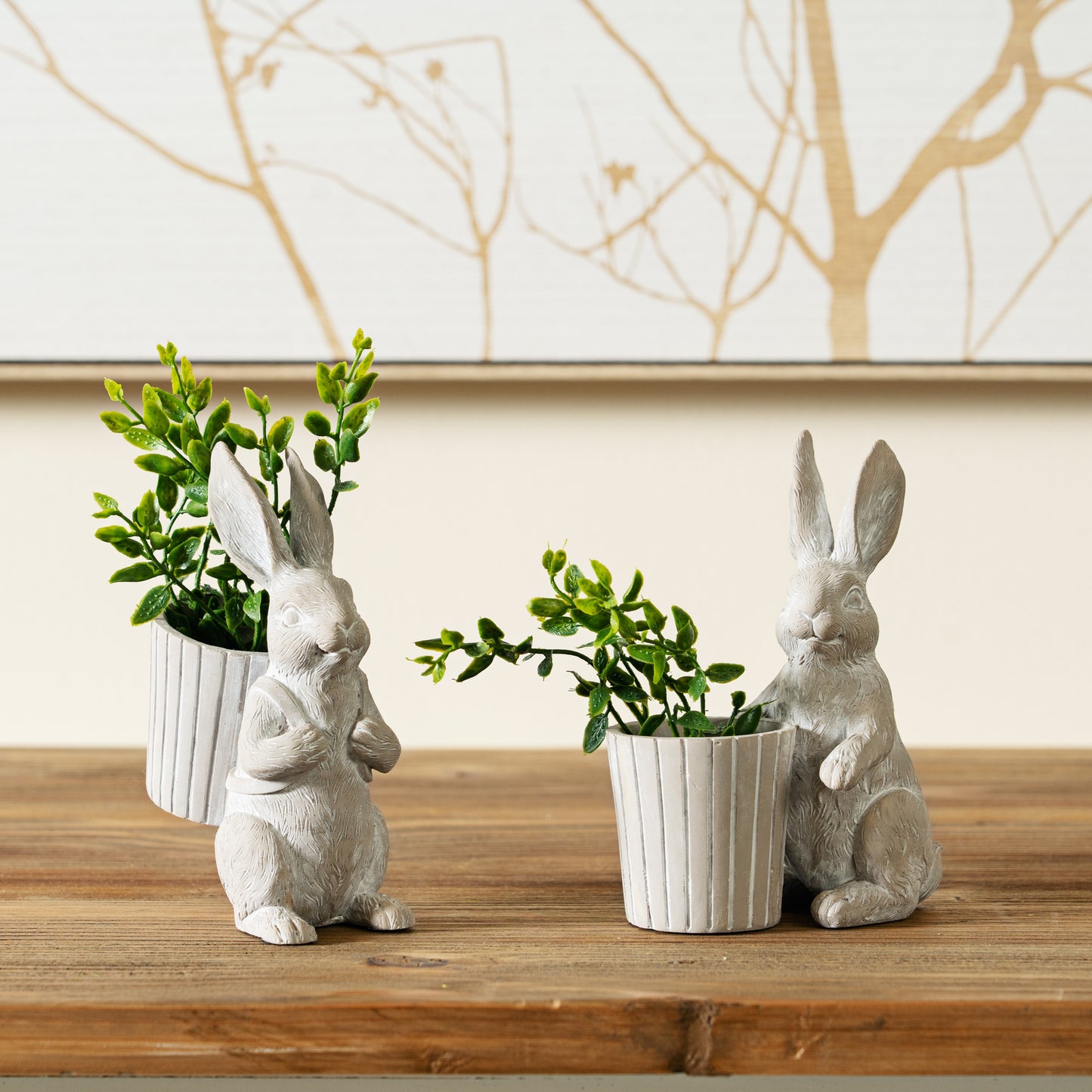 Bunny With Pot Figurines Set Of 2