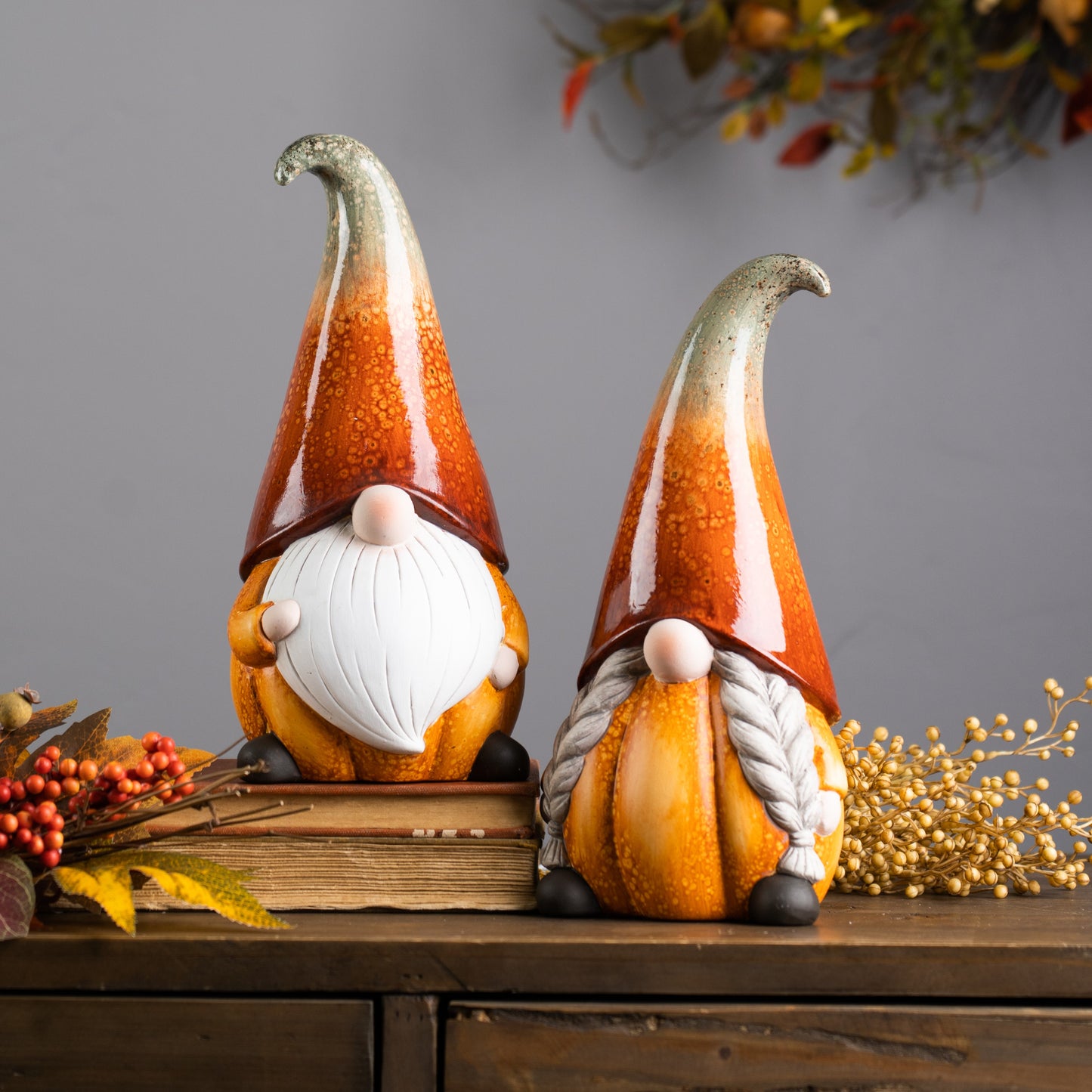 Terra Cotta Pumpkin Gnomes Set Of 2