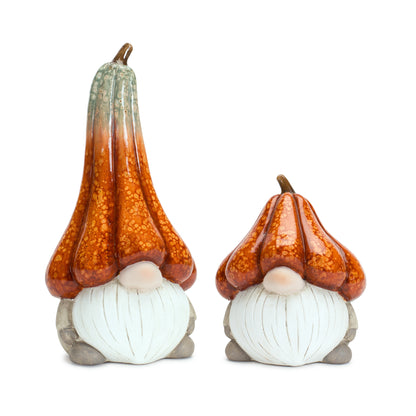 Terra Cotta Gnomes With Pumpkin Hats Set Of 2
