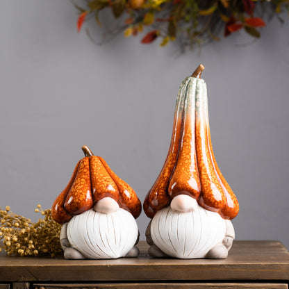 Terra Cotta Gnomes With Pumpkin Hats Set Of 2