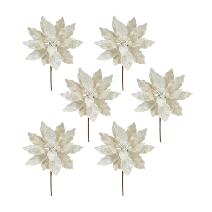 White Poinsettia Stem set of 6