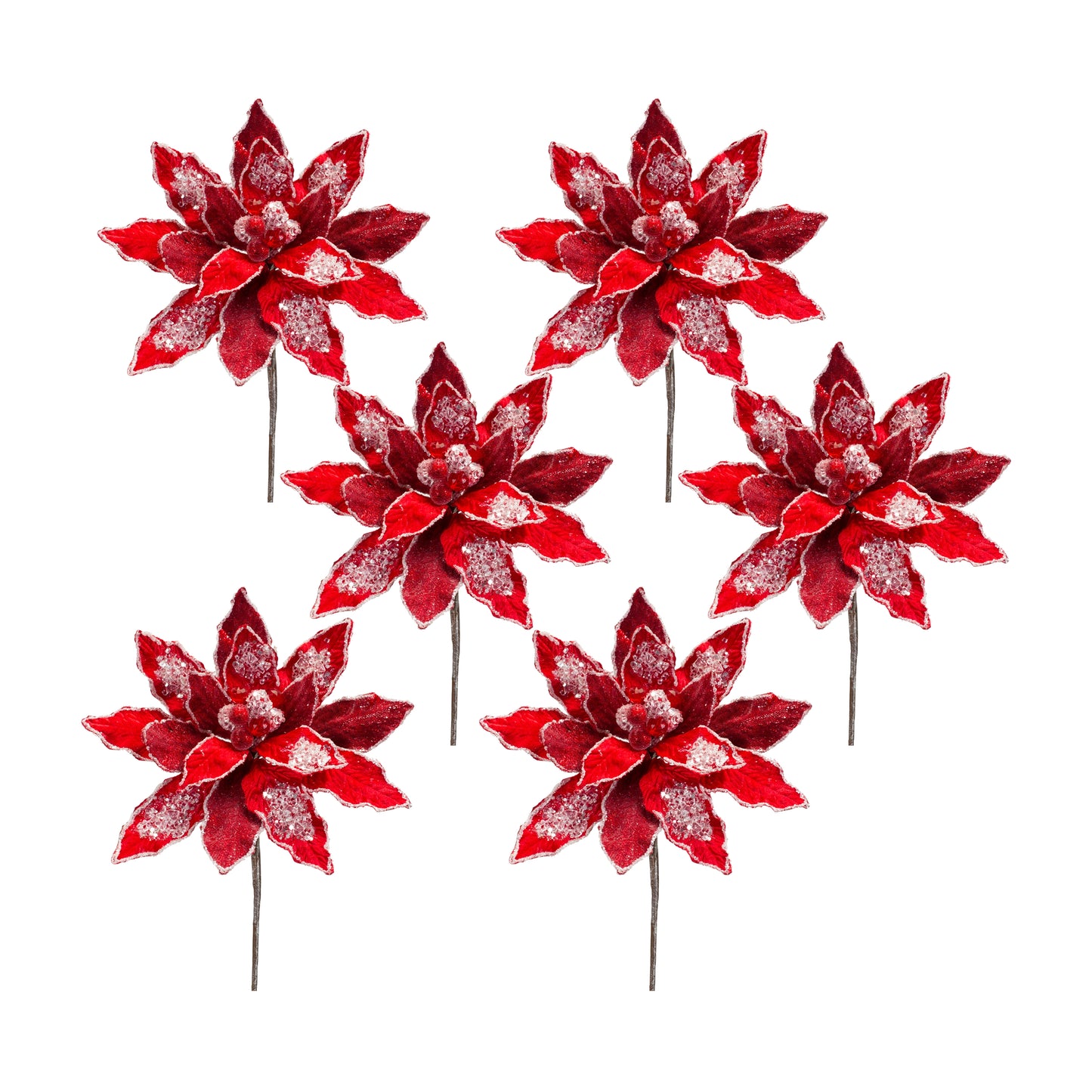 Red Poinsettia Stem Set Of 6