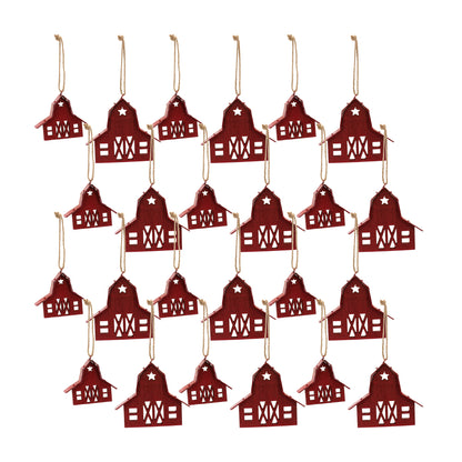 Wooden Barn Ornament Set Of 24