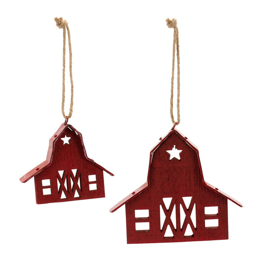 Wooden Barn Ornament Set Of 24