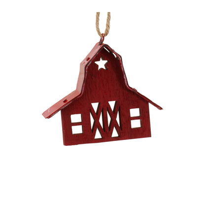 Wooden Barn Ornament Set Of 24