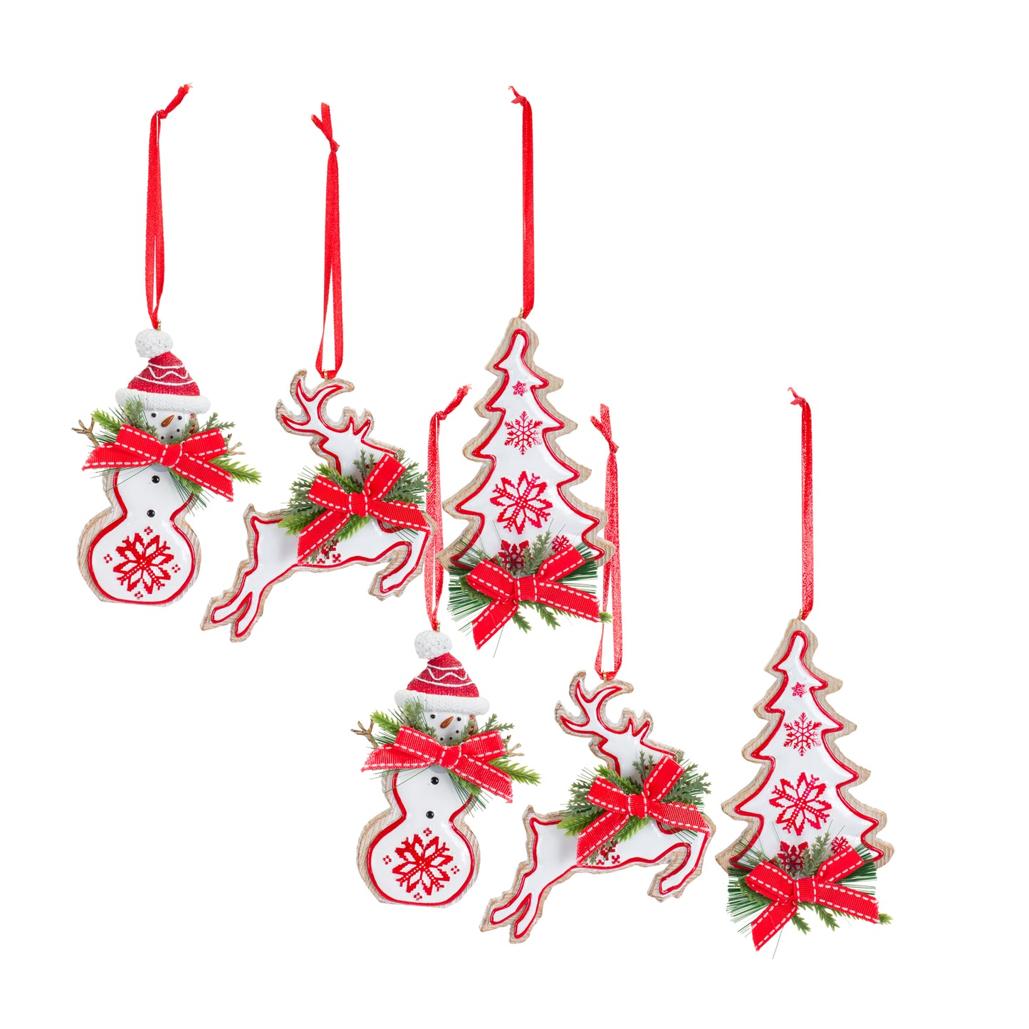 Snowman Tree And Deer Ornament Set Of 6