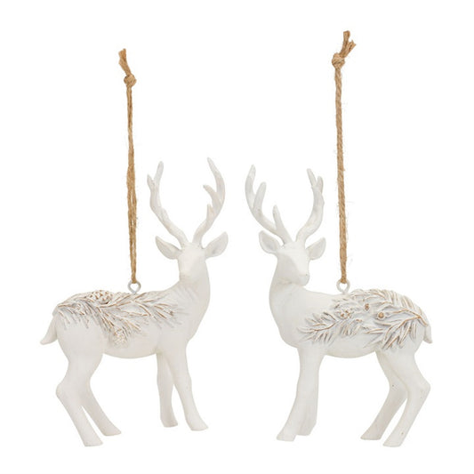 White Deer Ornament Set Of 6