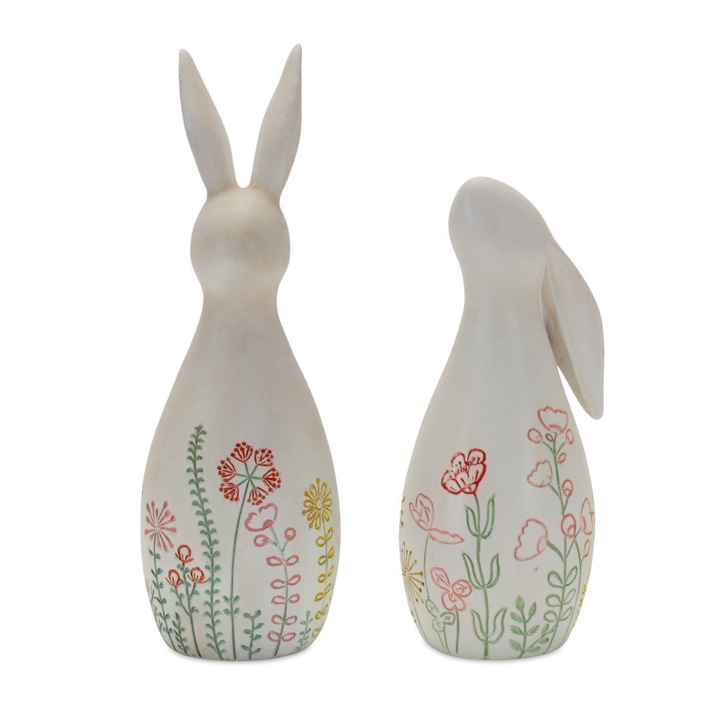 Pair Of Floral Rabbit Figurines