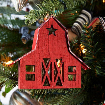Wooden Barn Ornament Set Of 24