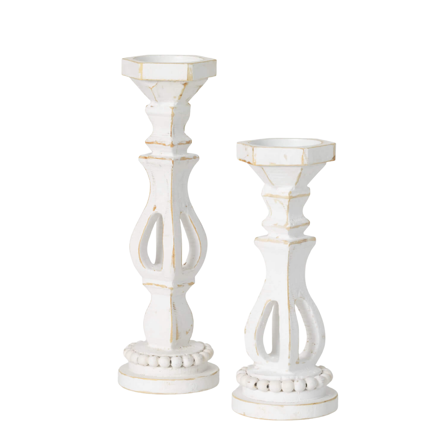White Wooden Candle Holder Set 12.75", 16"