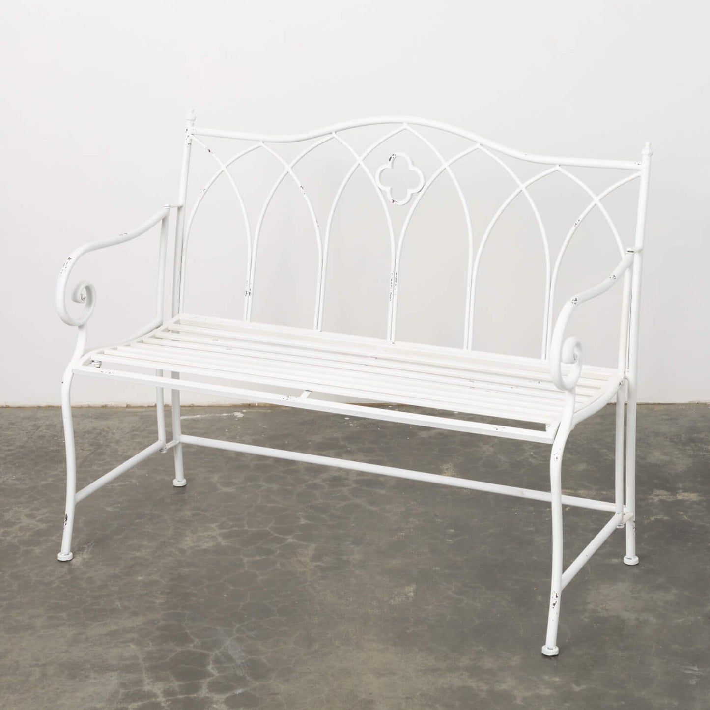 Crisp White Metal Bench