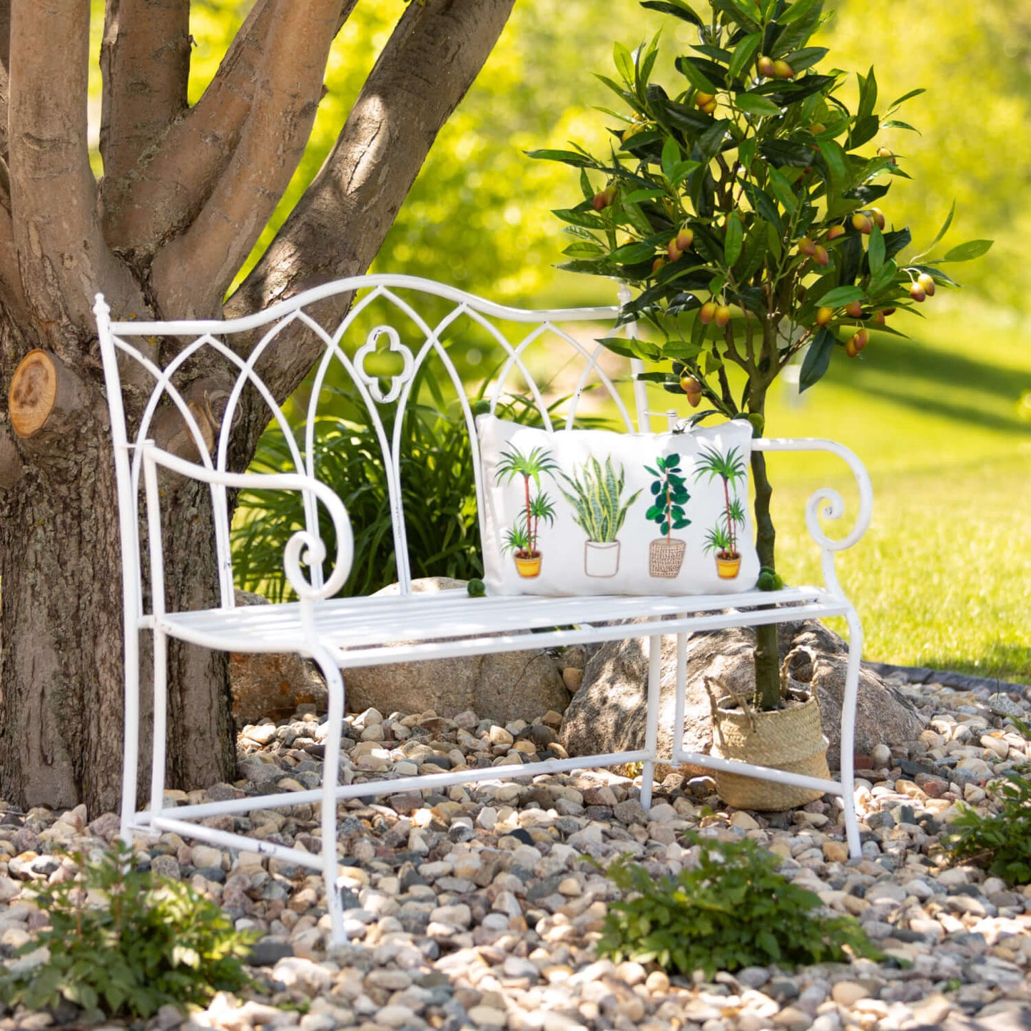 Crisp White Metal Bench